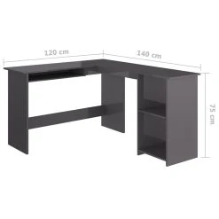 VidaXL Eckschreibtisch L-Form Hochglanz-Grau 120×140×75 Cm Spanplatte -VidaXL shop 15487436 69bb 40b6 a307 d02bf8fd9f5e