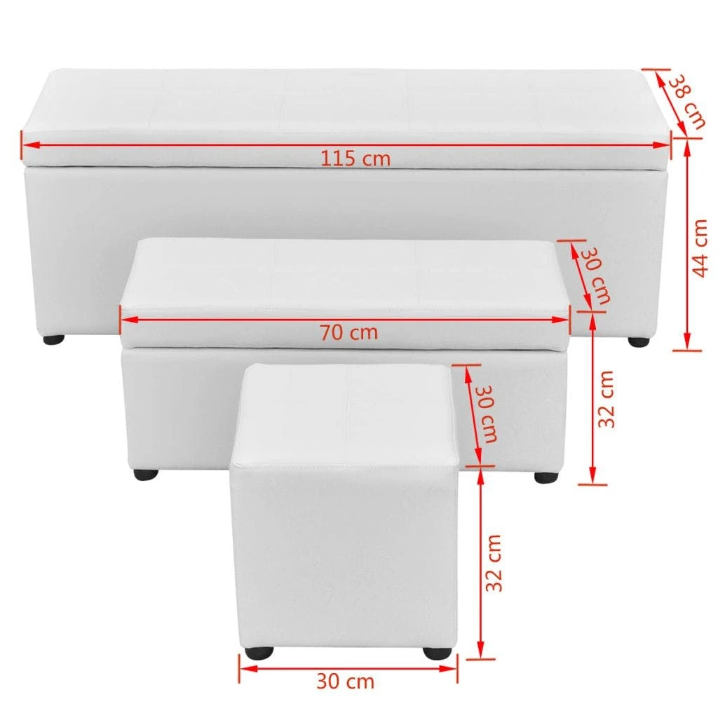VidaXL 3-tlg. Aufbewahrungsbank Set Mit Fußstütze Kunstleder Weiß 6 VidaXL 3-tlg. Aufbewahrungsbank Set Mit Fußstütze Kunstleder Weiß – Bild 6