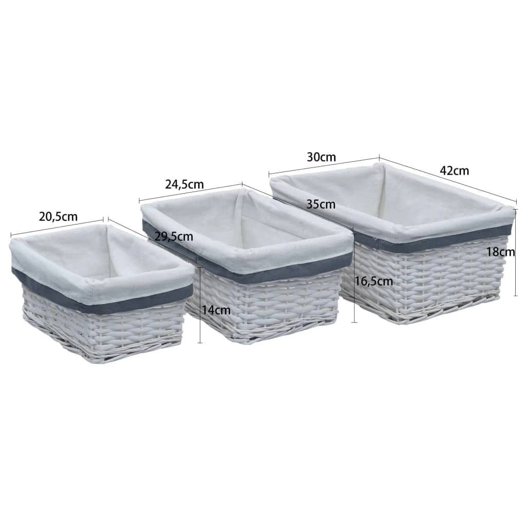 VidaXL 3-tlg. Stapelkorb-Set Weiß Weide 6 VidaXL 3-tlg. Stapelkorb-Set Weiß Weide – Bild 6
