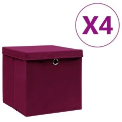 VidaXL Aufbewahrungsboxen Mit Deckeln 4 Stk. 28x28x28 Cm Dunkelrot