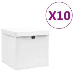 VidaXL Aufbewahrungsboxen Mit Deckeln 10 Stk. 28x28x28 Cm Weiß
