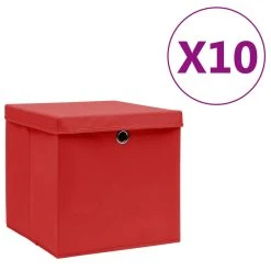 VidaXL Aufbewahrungsboxen Mit Deckeln 10 Stk. 28x28x28 Cm Rot