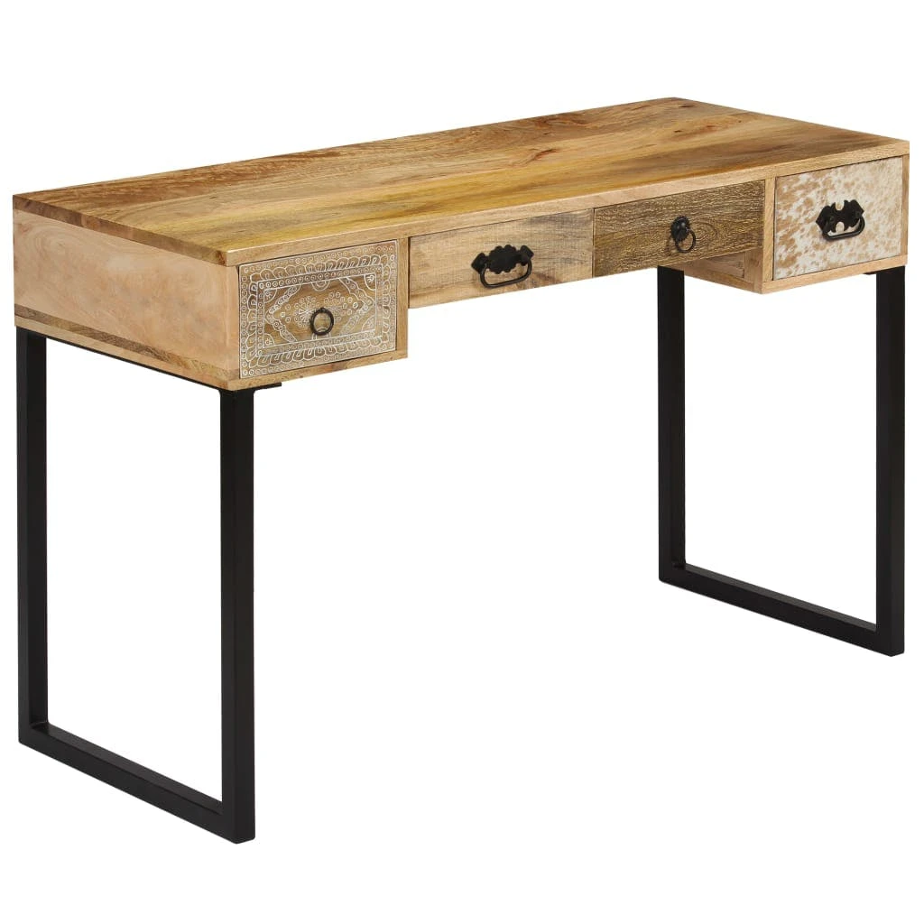 VidaXL Schreibtisch Massivholz Und Echtleder 117x50x76 Cm 2 VidaXL Schreibtisch Massivholz Und Echtleder 117x50x76 Cm – Bild 2