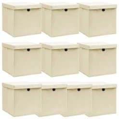 VidaXL Aufbewahrungsboxen Mit Deckel 10 Stk. Creme 32x32x32 Cm Stoff