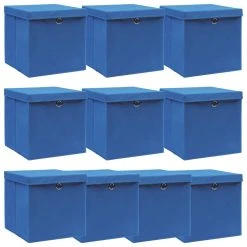 VidaXL Aufbewahrungsboxen Mit Deckel 10 Stk. Blau 32×32×32 Cm Stoff