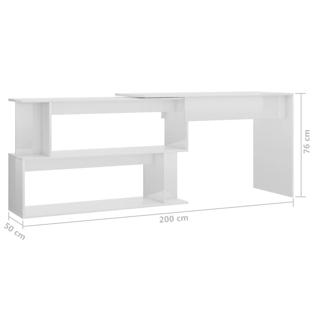 VidaXL Eckschreibtisch Hochglanz-Weiß 200x50x76 Cm Spanplatte 6 VidaXL Eckschreibtisch Hochglanz-Weiß 200x50x76 Cm Spanplatte – Bild 6
